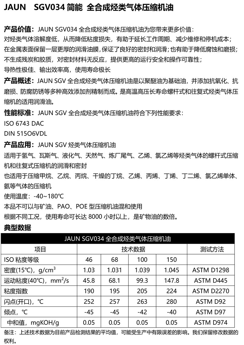 JAUN-SGV034简能-全合成烃类气体压缩机油